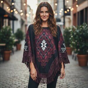 Signature I Studio Women's Black & Burgundy Cardigan
